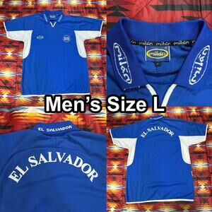El Salvador Vintage Milan Soccer Blue Collar Jersey Men’s Size Large